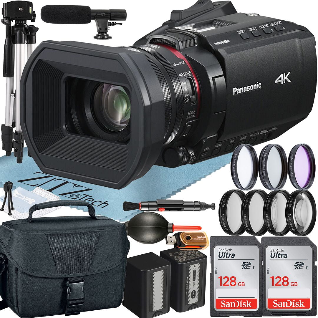 Panasonic HC-X1200 Camcorder UHD 4K with 2 Pack 128GB Memory Card + Case + Microphone + Filter Kit + ZeeTech Accessory Bundle (International Version)