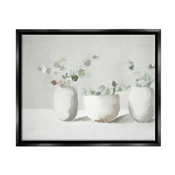 Stupell Industries Subtle White Eucalyptus Botanical & Floral Painting Black Floater Framed Canvas Art Print Wall Art, 21 x 17