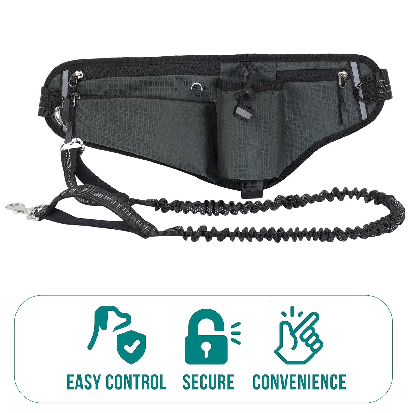 Suodoka Hands Free Dog Leash Waist Pack Water Resistant Night Reflective Large Capacity for Outdoor Dog Walking, Dark Gray (11.02 inches / 28 cm)