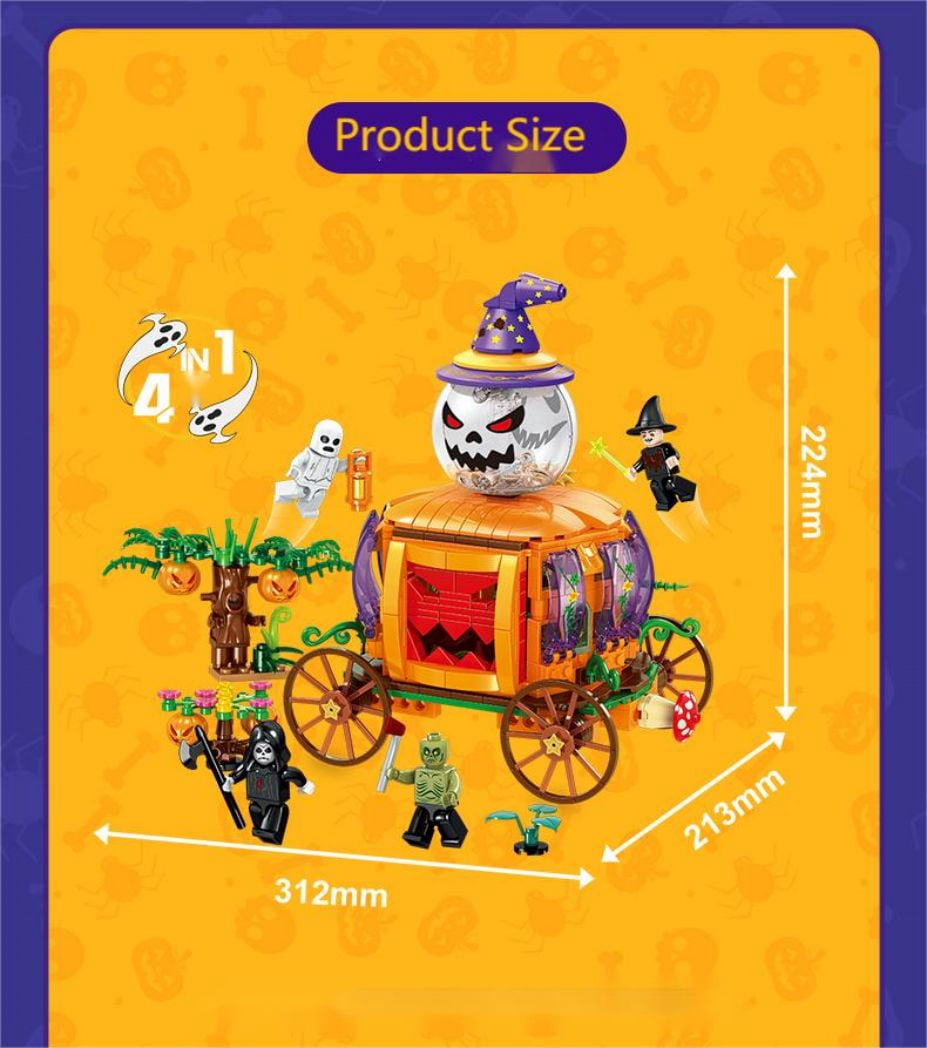 673 PCS Pumpkin Carriage Building Kit ,Halloween Building Blocks Set ,DIY Ghost Monster Stem Construction Toys ,Halloween Decoration Toys Gifts for Boys&Girls 5-12Years