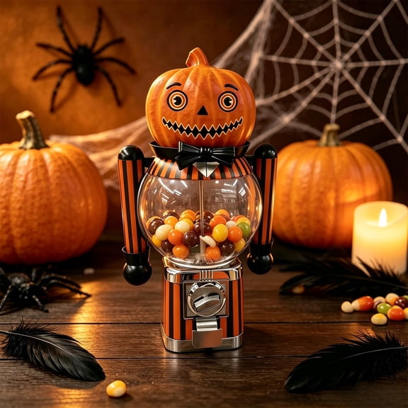 Halloween Eerie Pumpkin Candy Dispenser,Handy Candy Machine,Piggy Bank Gumball Machine, Interactive Party Favors Vintage Halloween Decor for Trick or Treat