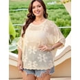 thumbnail image 4 of Cogild Women’s Plus Size Floral Crochet Top Hollow Out Crew Neck Dolman Sleeve Loose Knit Cover up & Casual Shirt L–4XL, 4 of 7