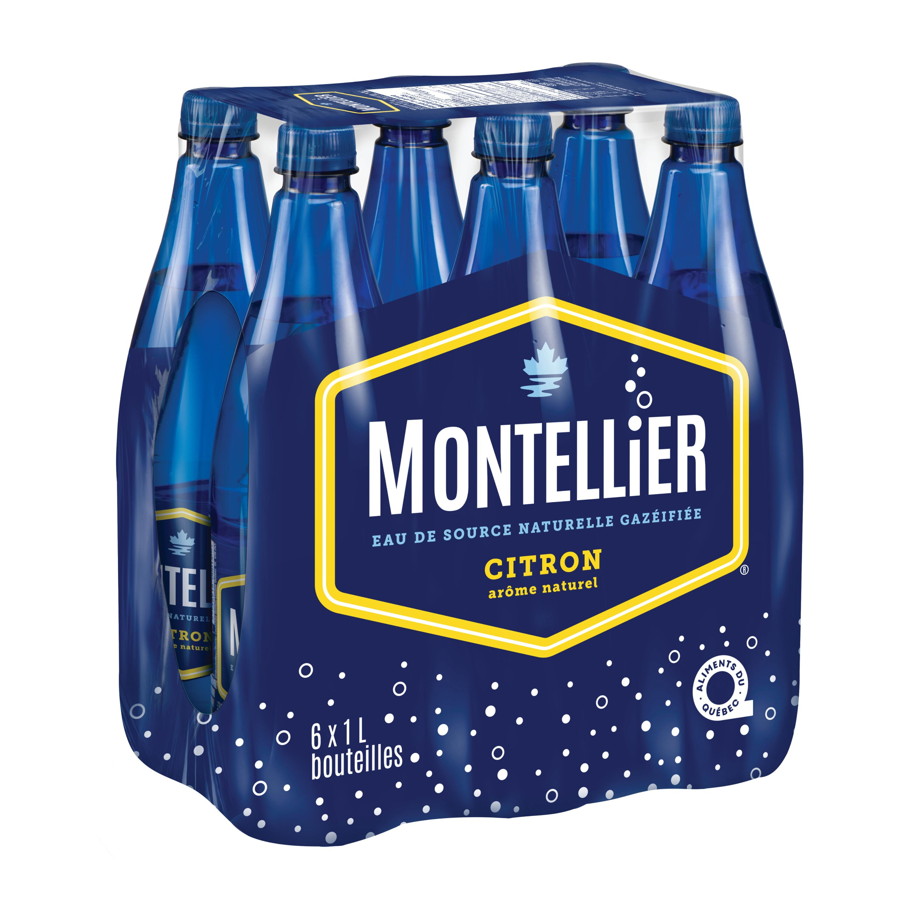 Montellier Lemon Carbonated Natural Spring Water 6 x 1 L, Bottles, 6 x 1 L