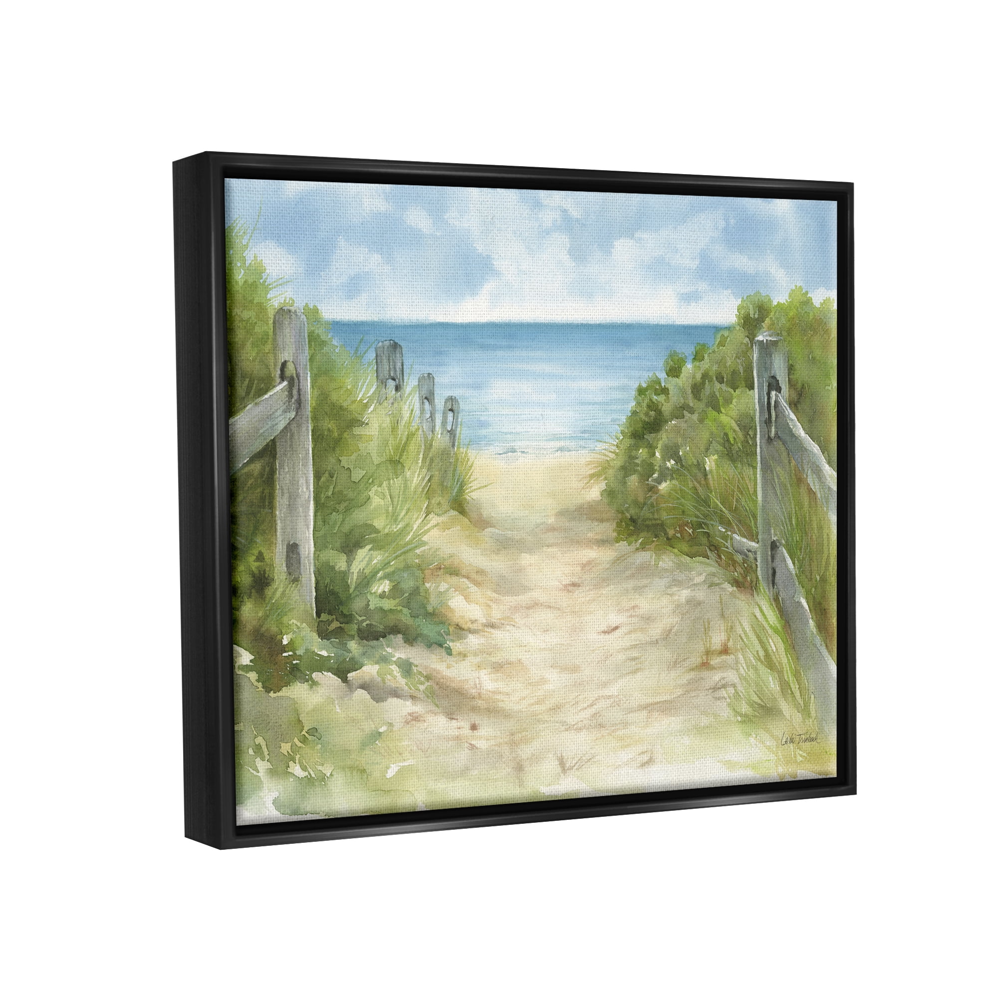 Stupell Industries Beach Path Painting Nature Painting Black Floater Framed Art Print Wall Art, 21 x 17
