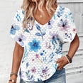 thumbnail image 4 of Dovford Shirts Womens Loose Fit V Neck Short Sleeve Lace Eyelet Tops Dressy Casual Floral Print Summer T Shirts Blouses, 4 of 7