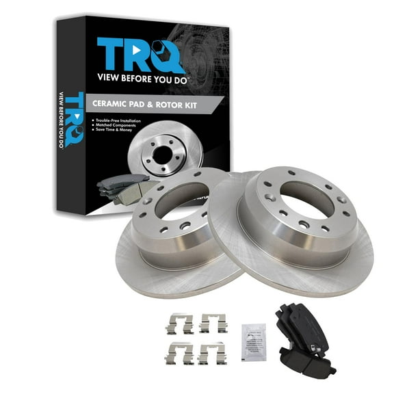 TRQ Rear Brake Pad & Rotor Kit Brake Pads Brake Rotor Ceramic Fits Select 2007-2008 Hyundai Entourage 2007-2012 Kia Sedona