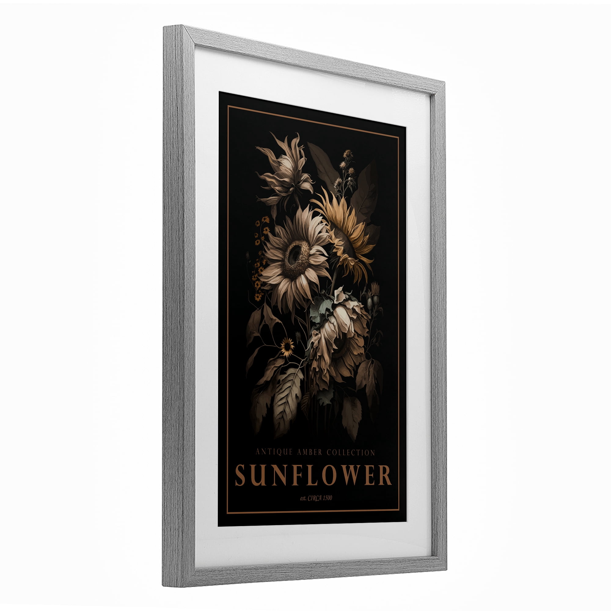 Stupell Industries Antique Sunflower Light Gray Framed Print Under Glass, design by Chris Giampietro