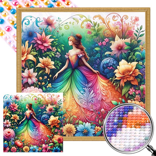 Pintura de diamante 5D DIY taladro redondo completo parcial AB niñas y flores Kit35x35cm