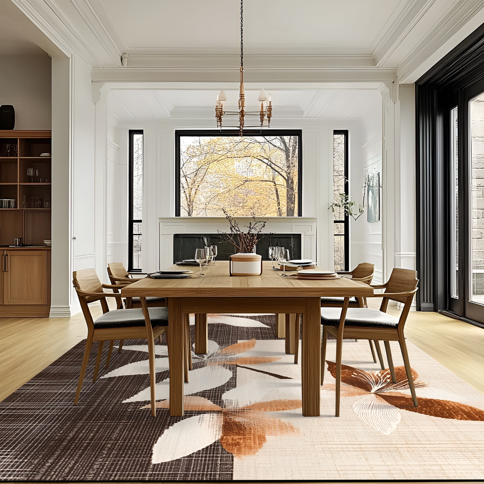 Pentantan 6'x9' Floral Area Rugs, Machine Washable Rug for Living Room- Soft Indoor Carpet, Low Pile for Bedroom, Dining Room, Playroom, Office, Brown
