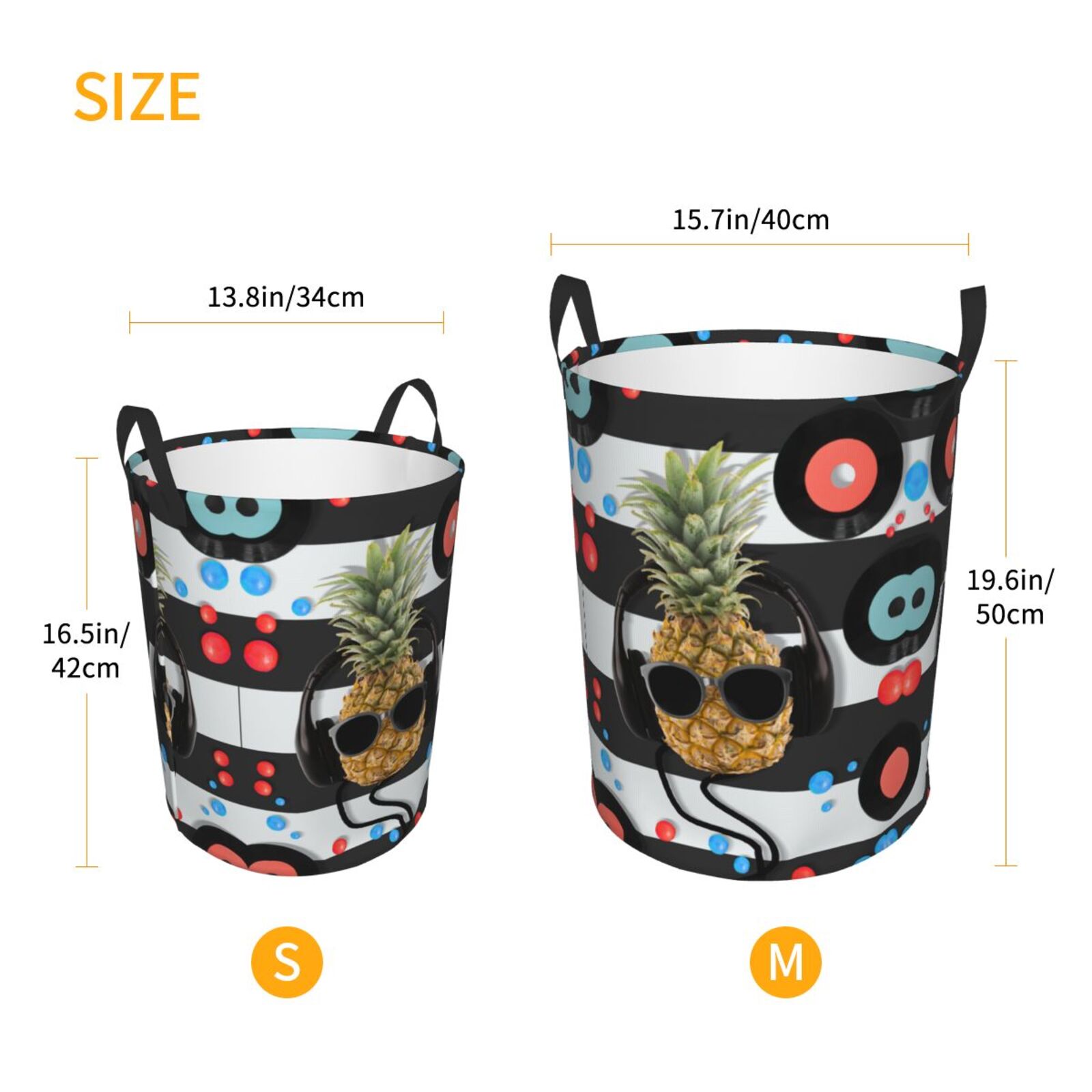 Large Laundry Basket with Handles - Pineapple With Black Glasses Kids Baby Dirty Clothes Laundry Hamper for Bedroom Aesthetic