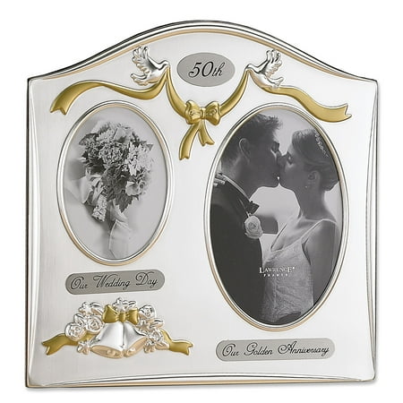 Satin Silver and Brass Plated 2 Opening Picture Frame - 50th Anniversary Design
