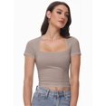 thumbnail image 2 of Women's Square Neck Tops Short Sleeve Crop Tops Workout Summer Clothes Casual Slim Fit T-Shirts, 2 of 6