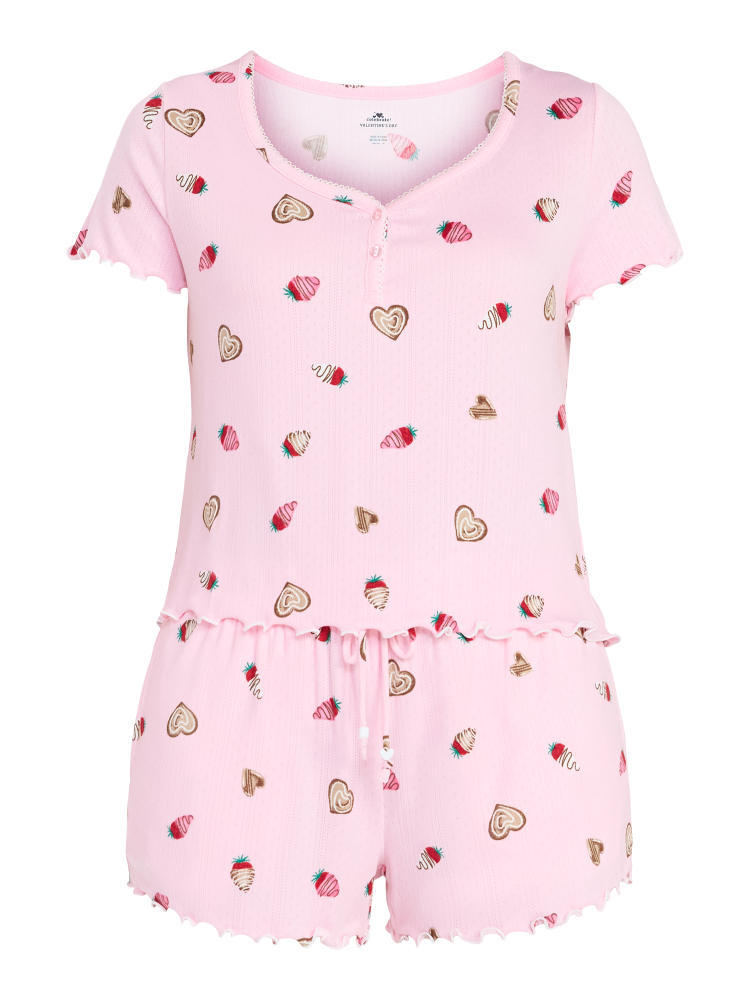 Valentine's Day Women's Knit Henley Top and Shorts Pajama Set from Way to Celebrate, 2-Piece, Sizes XS-3X