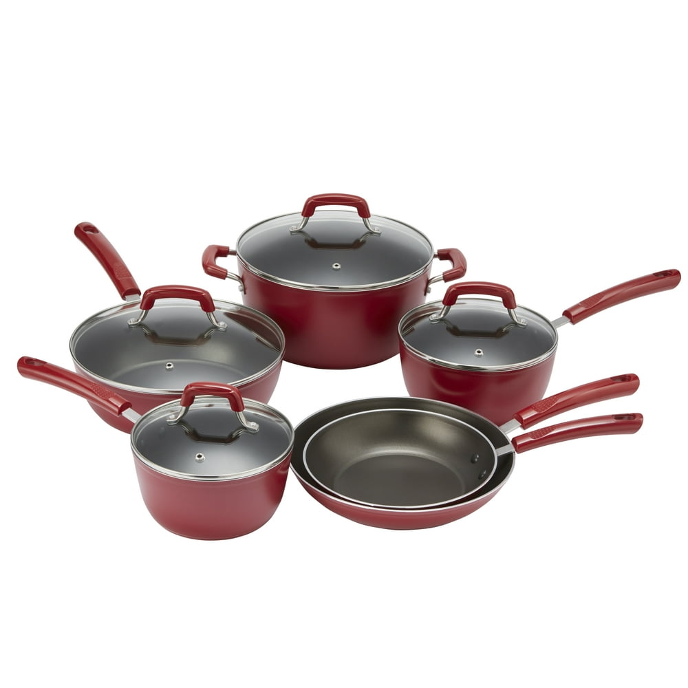 Mainstays NonStick Red Cookware Set, 10 Piece