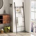 thumbnail image 4 of Gymax 5-Tier Ladder Shelf Wall Leaning Blanket Ladder w/5 Removable Hooks Rustic Brown, 4 of 10