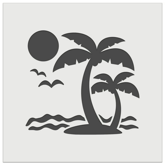 Palm Tree Tropical Island Sun Waves DIY Cookie Wall Craft Stencil - 5.5 Inch