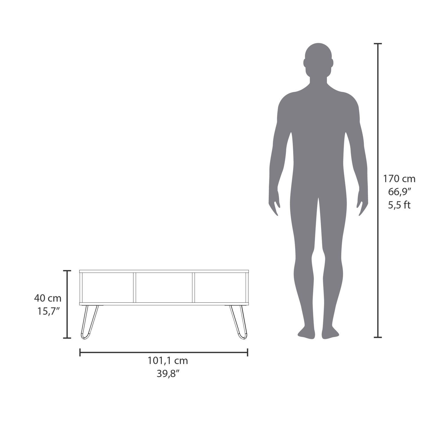 Coffee Table with 2 Shelves, Modern White Finish