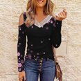 thumbnail image 2 of Odeerbi Reduced Shirts for Women Cold Shoulder Tunics Tops Graphic Tee Shirt Lace V Neck Long Sleeve T Shirts Casual Blouses Black, 2 of 5