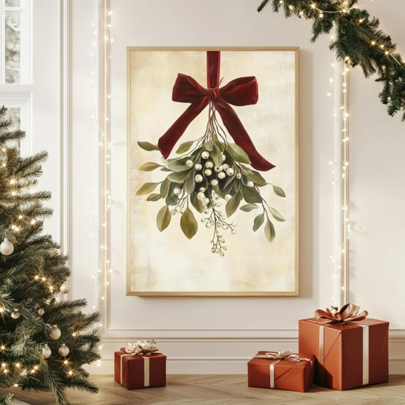 YaHaku Vintage Mistletoe Wall Art: Rustic Christmas Holiday Decor Poster