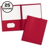 Two Pocket Folders with 3 Prong Fasteners, 25 Red Folders (47979)