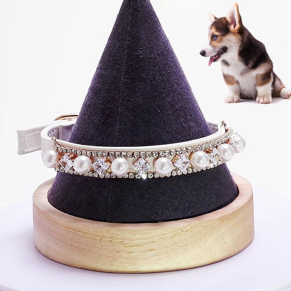 Zhaomeidaxi Dog Cat Pearl Collars with Crystal Rhinestone Diamond Decor, Adjustable Cute Fashion Pet  Faux Leather Collars Necklace for Small Dog Pets Wedding Birthday Party - image 3 of 8