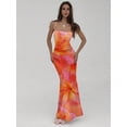 thumbnail image 5 of Romantic Date Ditsy Floral Camisole Backless Maxi Dress, Pink Orange Hibiscus Print, Spring Summer Evening Dress, 5 of 7