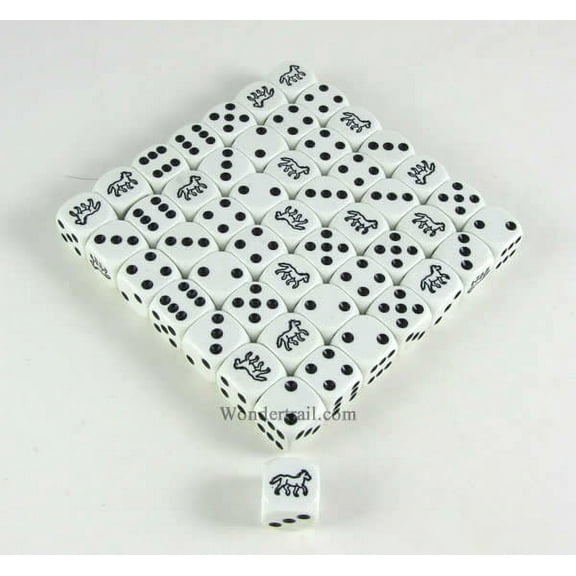 Black Horse Dice White Opaque with Black Pips D6 16mm (5/8in) Bulk Pack of 50 Koplow Games