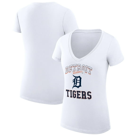 Women's G-III 4Her by Carl Banks White Detroit Tigers Super-Slim Fit Lightweight Team Logo Graphic V-Neck T-Shirt