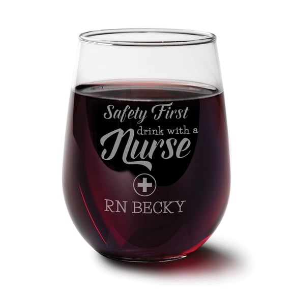 Personalized Safety First Nurse Stemless Wine Glass