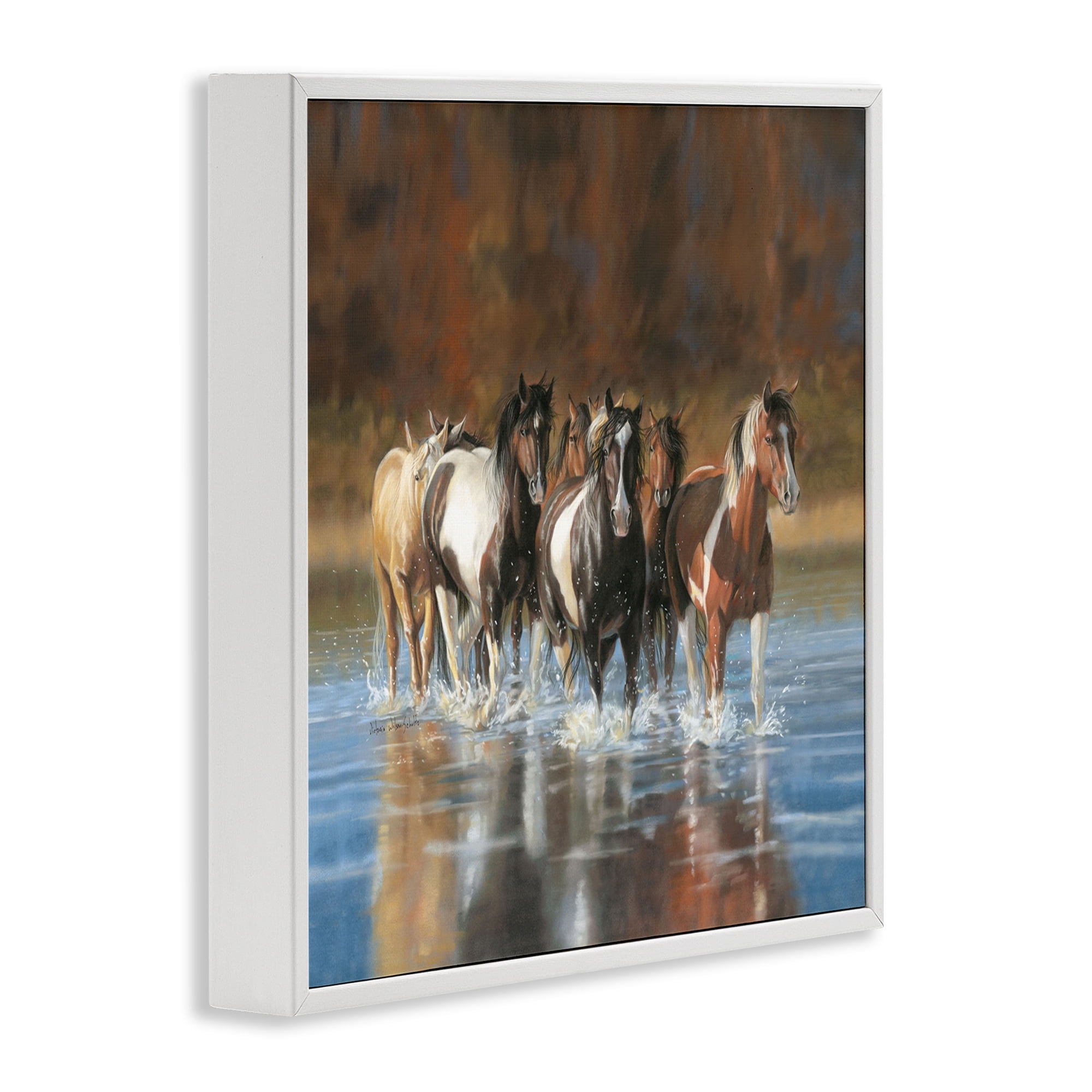 Stupell Industries River & Horses Scenery Animals & Insects Painting White Framed Art Print Wall Art, 12 x 12
