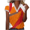 thumbnail image 2 of Hauts d'Été pour Femmes 2023 Mode Oversize Col en V Patchwork en Dentelle Manches Courtes Blouse Décontractée Chemises Col en V en Dentelle pour Femmes, 2 of 5
