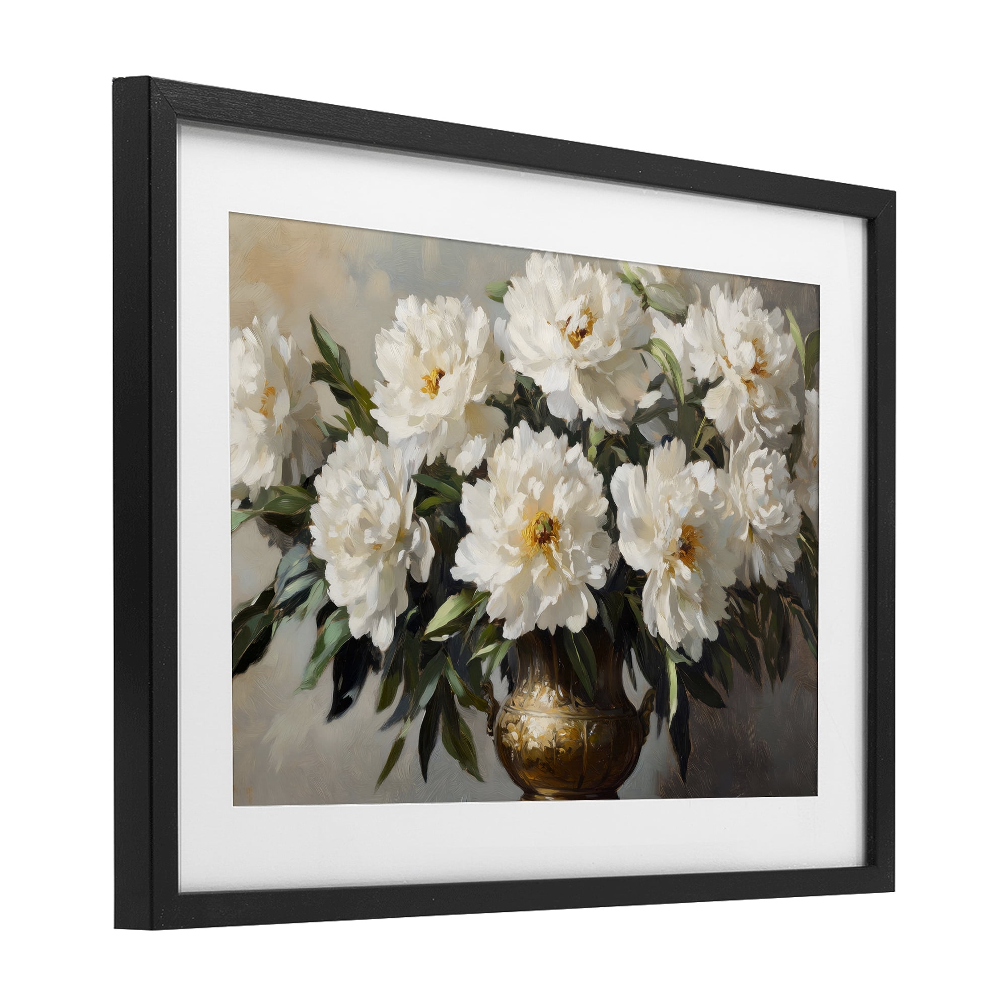 Stupell Industries Golden Vase with Peonies Black Framed Print Under Glass, design by Petal Prints Design