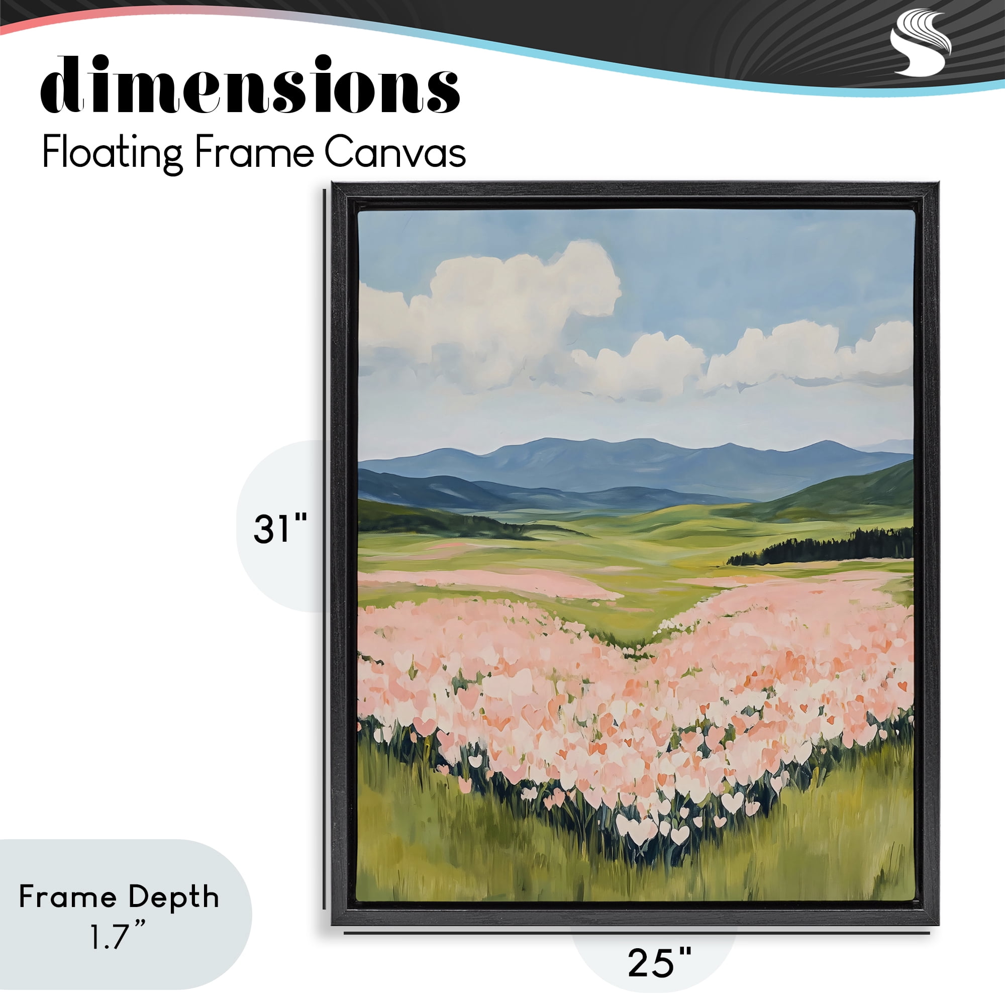 Stupell Industries Heart Shaped Flower Field Black Framed Floater Canvas Wall Art, design by The Prints Vibe
