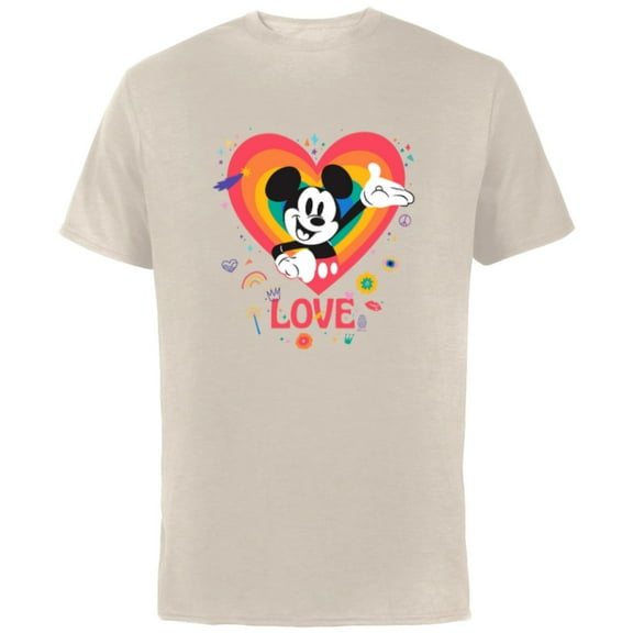 Disney Mickey Mouse Pride Rainbow Love Heart Doodles - Short Sleeve Cotton T-Shirt for Adults - Customized-Natural
