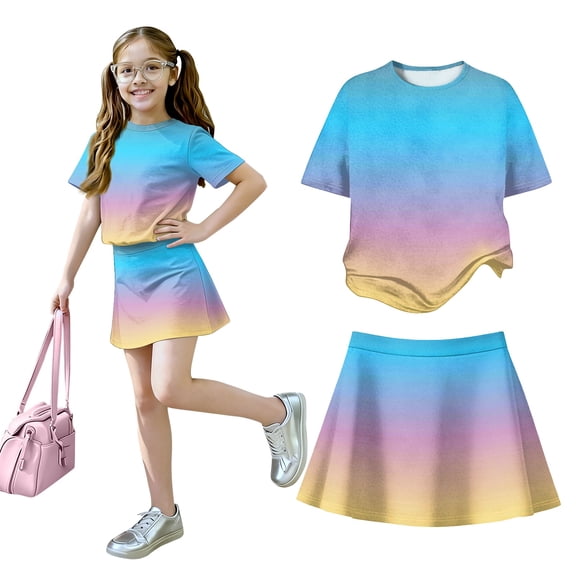 Summer Outfits for Kids Girls Size 7-8 Girls 2 Piece Outfits Cute Preppy Clothing Sets Casual Short Sleeve T Shirts Top and Skirts Athletic Lounge Set Wine 5-6 Years
