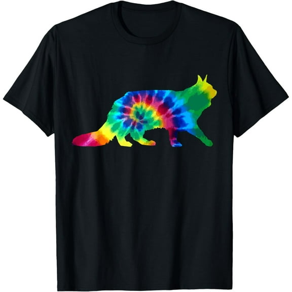 Maine Coon Cat Tie Dye Vintage Hippie Cat Lover T-Shirt men and women can wear, black, white, gifts