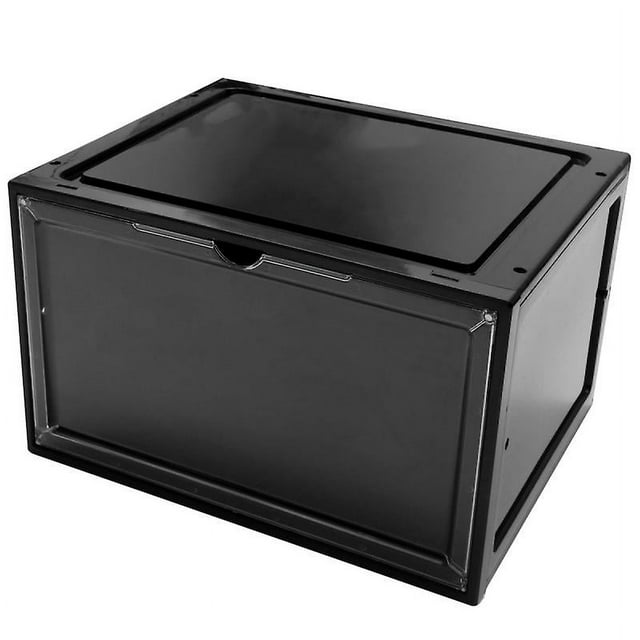 la nueva caja de zapatos 1 uds. Caja organizadora de plástico negro, 34.5 x 27 x 19 cm, con tapa superior plegable y frente transparente abatible con ranura; apilable para guardar zapatos, calcetines y accesorios, ideal para organización del hogar.
