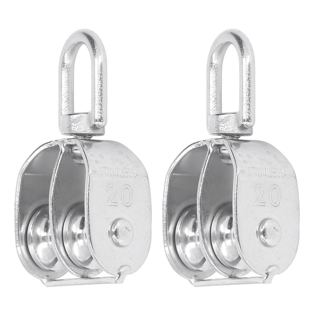 2Pcs U Type M20 Double Pulley Block Stainless Steel 75KG Load Bearing Lifting Double Pulley Roller Block Wheel
