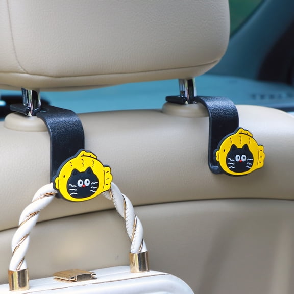 Cute Cat Car Seat Headrest Hooks, Cartoon Animal Hook Vehicle Hanger for Purses and Bags, Coats, Umbrellas Universal Holder 2-Pack