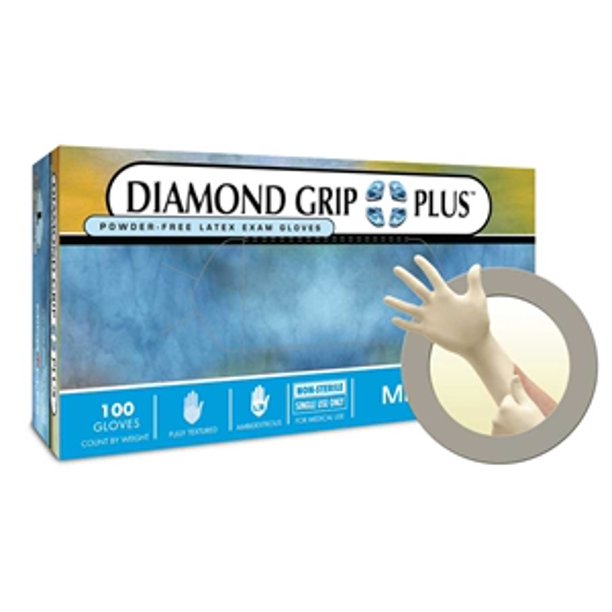 Microflex Diamond Grip PLUS Latex Exam Gloves Case of 10 boxes Size