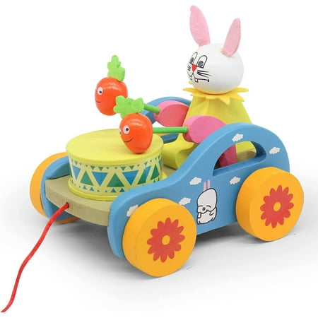 Wooden Rabbit Push Toys for Babies Learning to Walk Pull to Make Sounds ...