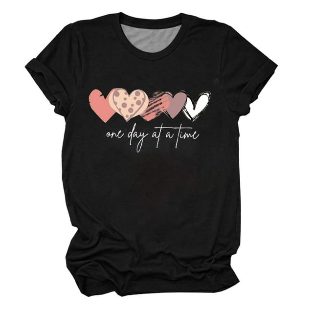 Women's Short Sleeve T-Shirt Clearance Women's Chiffon T-Shirt Women's Summer One Day At A Time Love Print Multi Color Multi Size Round Neck Short Sleeve
