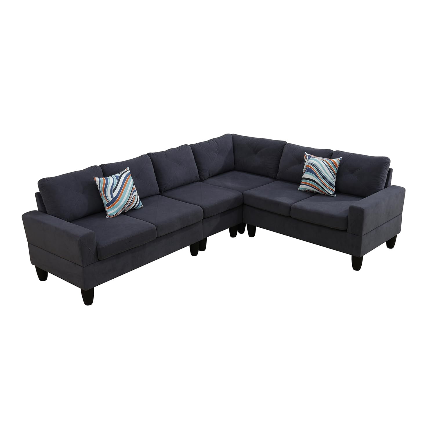 4-Piece Couch Living Room Sofa Set, 6 Seater Modular Sectional Couch L Shaped Corner Sofa, Dark Gray