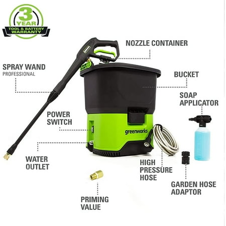Greenworks - 800 PSI 40-Volt Cordless Bucket Pressure Washer (Battery not Included) - Black/Green