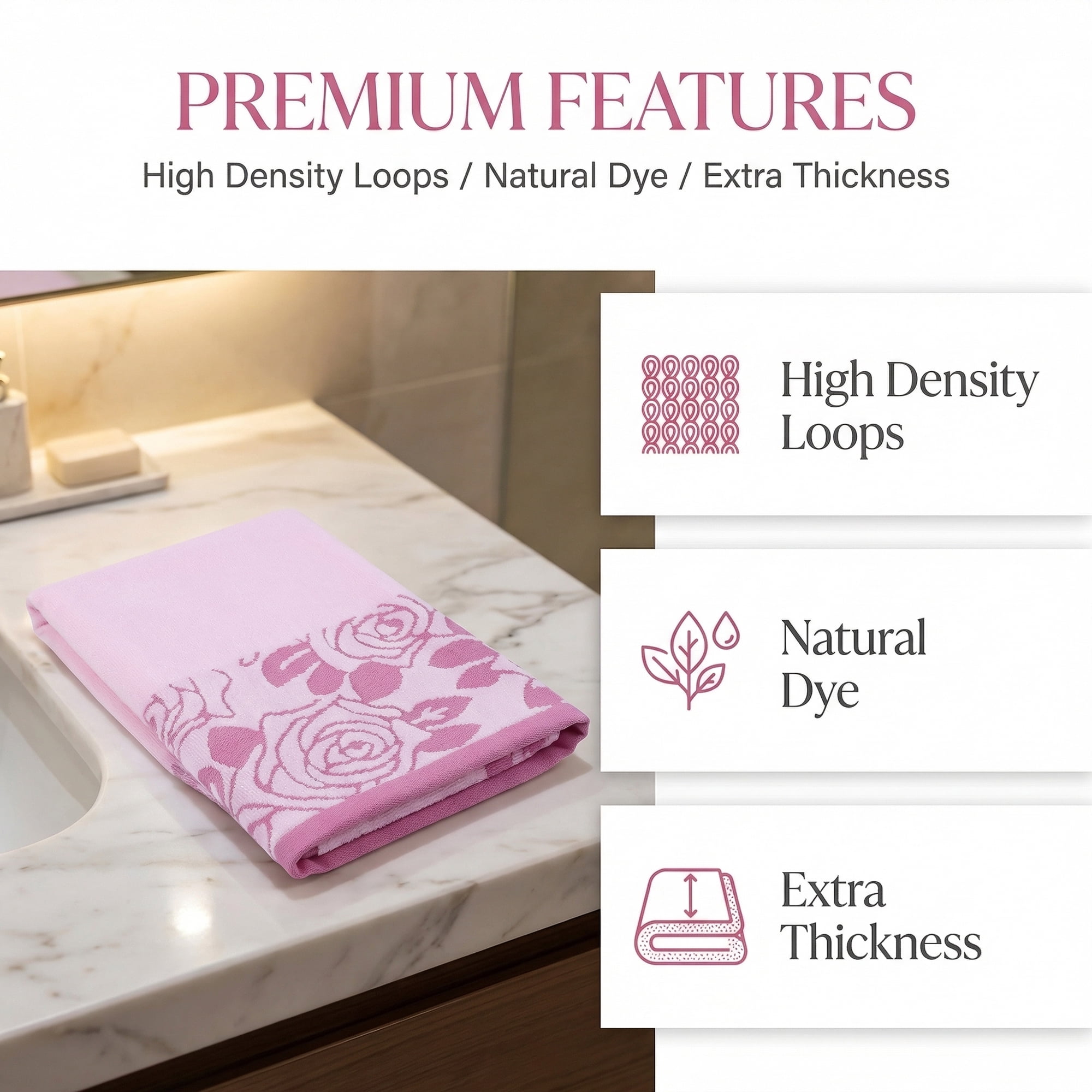 Unique Bargains 2 Pack Pure Cotton Rose Jacquard Hand Towels Pink 29" x 13"