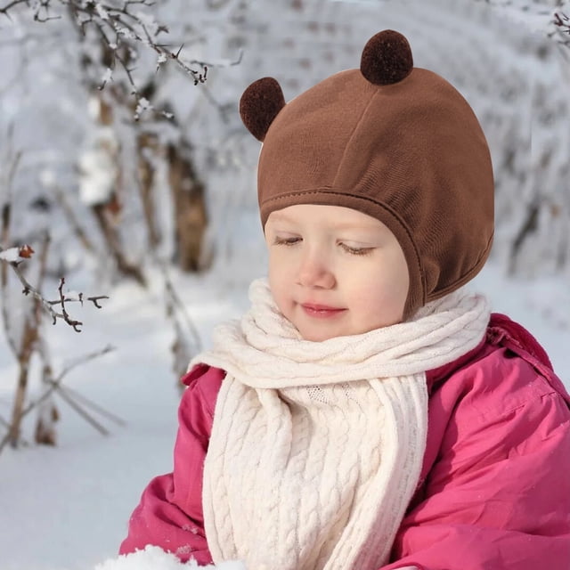 Baby Cute Tethered Hat Cold Protection Warm Ball Ear Children's Thicken Fleece Cap