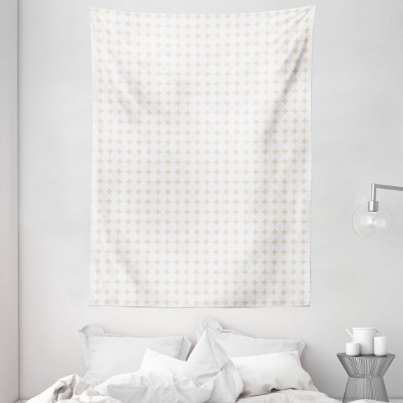 Retro Tapestry, 70's Look Simplistic Motifs Illustration with Repetitive Pastel Shapes Symmetry, Wall Hanging for Bedroom Living Room Dorm Decor, 60"W X 80"L, Champagne White, by Ambesonne