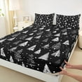 thumbnail image 3 of Manfei Rustic Plant Queen Sheet Sets, Sketch Pine Tree Flat Sheet, Black White Fitted Sheet, 4-Piece Microfiber, 3 of 7