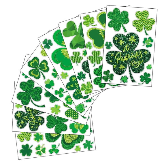 Raindrops Reusable Green Shamrock Static Stickers for St. Patrick's Day PVC Window Clings 8 Sheets