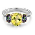 thumbnail image 3 of Gem Stone King 925 Silver and 10K Yellow Gold Canary Mystic Topaz and Green Mystic Topaz and Lab Grown Diamond Engagement Ring for Women | 3.26 Cttw | Oval 9X7MM | November Birthstone | Size 7, 3 of 6